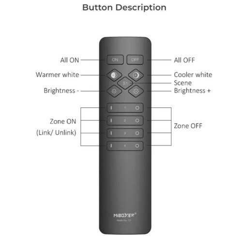 Miboxer 2.4G RF Wireless Remote Controller Brightness Adjustable Lighting Color Temperature RGB+CCT Magnetic Mount C1 1