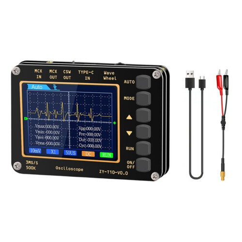 Digital Handheld Oscilloscope,Sampling Rate:3MS/S,Bandwidth:500kHz,AUTO Measurement,2.8-Inch LCD Screen,Rechargeable
