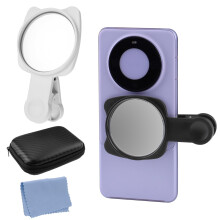 Phone Selfie Mirror ClipOn Set with Box and Cloth, Adjustable Angles for Smartphone Rear Camera