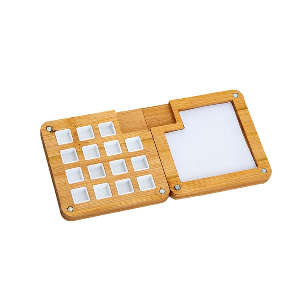 15 Grid Portable Sketchbook Palette,  Walnut Wood Color Palette Box Travel Watercolor Case for Drawing Wood Color