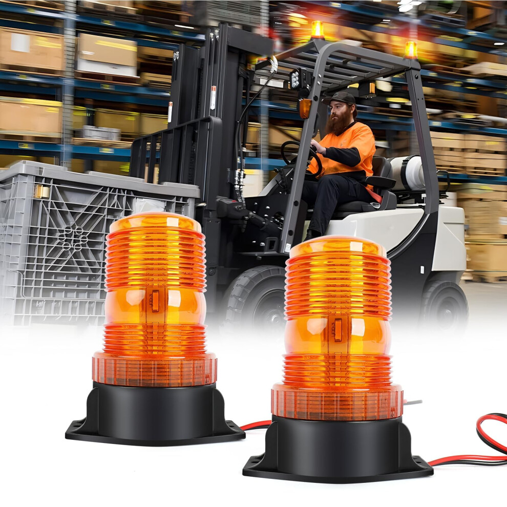 2 Pcs Led Beacon Lights Strobe Ultrabright 360 Ip68 Waterproof For Forklift Trucks Tractor Amber 9771547184065