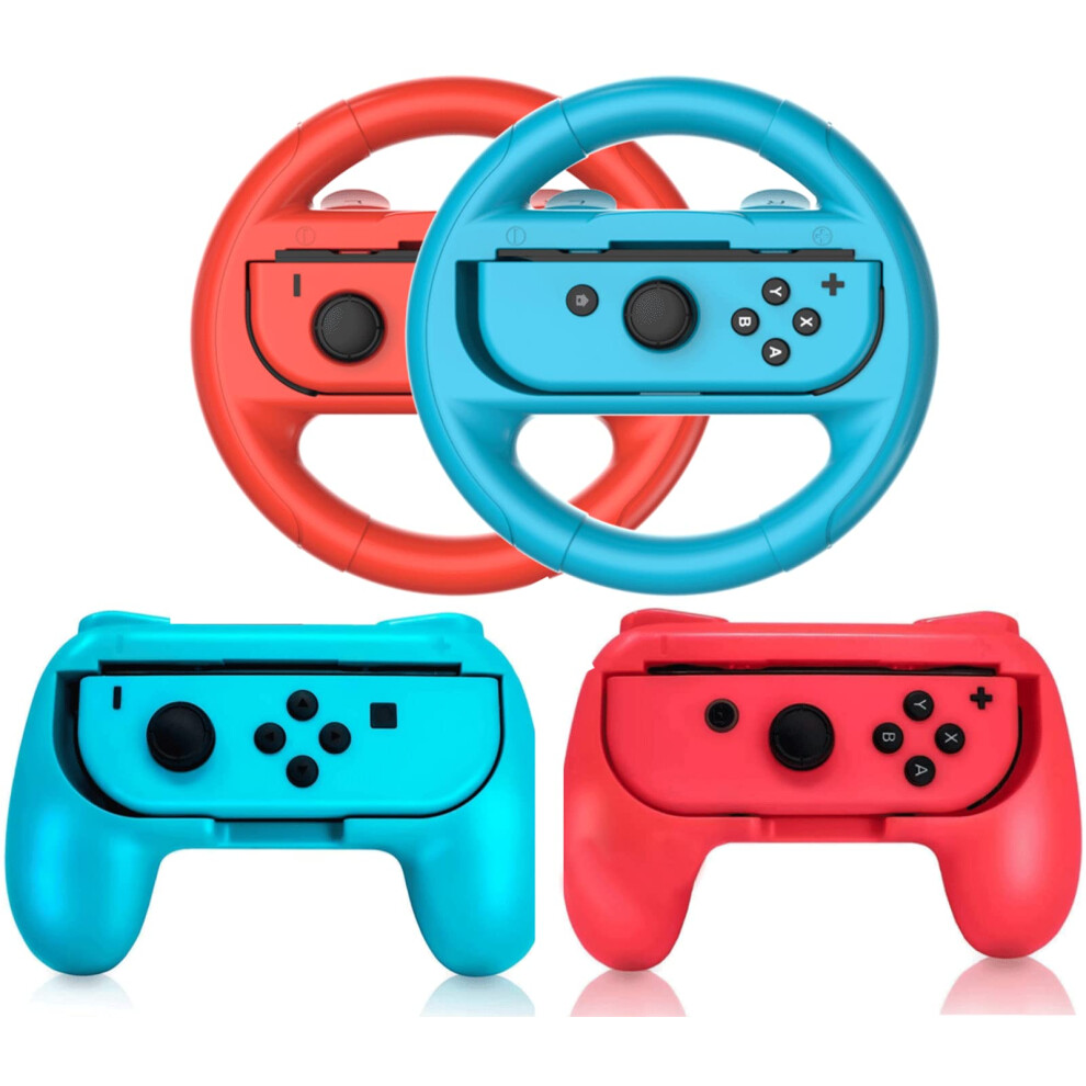 Steering Wheel And Joycon Grip Set For Nintendo Switch, Ergonomic Design For Mario Kart Racing 9169991205267