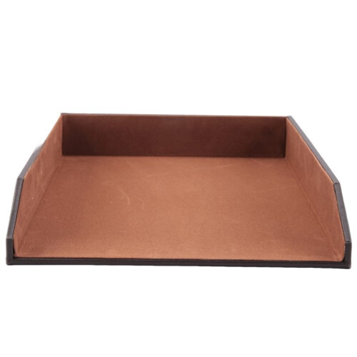 PU Leather Collection Letter Tray, Document Desk Organizer,Stackable Office File Document Tray Holder (Brown) 1