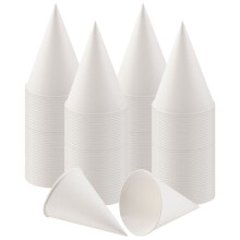 White Paper Cone Cups, Snow Cone Cups,Coated Leakproof Cone Paper Cups for Slush, Shaved Ice, Water 200Pcs