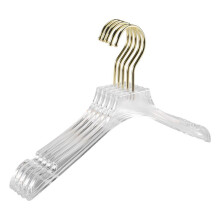 5 Pcs Clear Clothes Hangers with Gold Hook, Transparent Shirts Dress Coat Hanger with Notches for Lady Kids Small