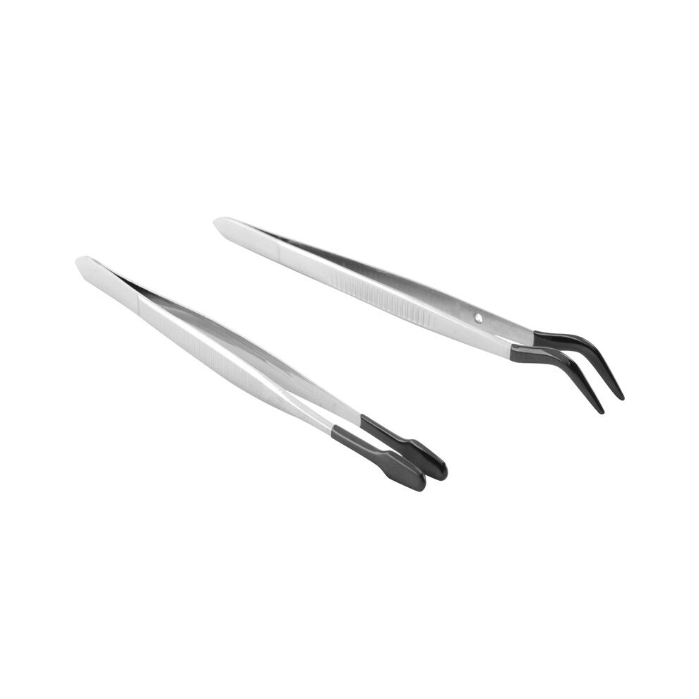 2 Pcs of Rubber Tip Tweezers Set for  Laboratory Industrial Hobby Tweezers Pliers Jewelry Stamp Plastic Box 15cm
