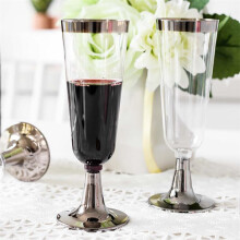 Wedding Champagne Flute Disposable Plastic Wedding Cup Champagne Glass Drinking Utensils for Party-Silver