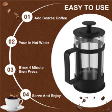 French Press Kaffee- und Teekocher 12Oz, Eingedickte Borosilikatglas-Kaffeepresse Rostfrei und SpüLmaschinenfest