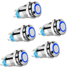 5PCS 12mm Latching Push Button  High Round Cap, Waterproof Metal Push Button  with 12V/24V  Light
