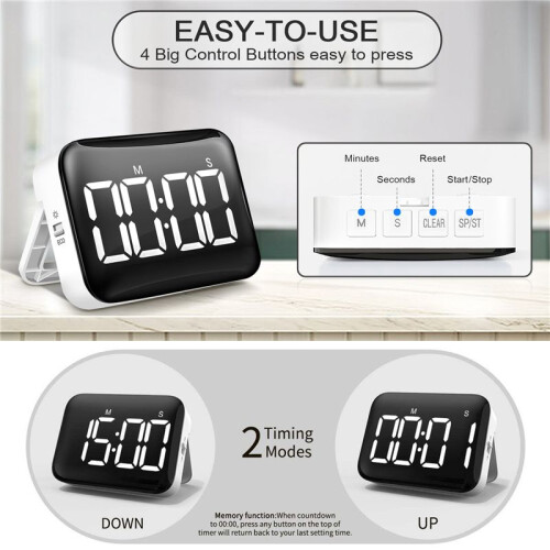 Digital Kitchen Timer - Magnetic Countdown Count  Timer with Large LED Display Loud Volume for Cooking and for Kids