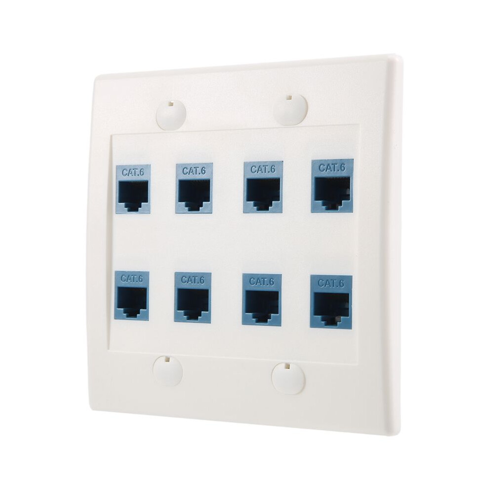 Ethernet Wall Plate 8 Port - Double Gang Cat6 Rj45 Jack Network Cable Faceplate Female To Female - 4713550896417