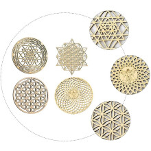 4 StüCk Heilige Geometrie Wand Kunst Blume des Lebens Gitter Holz Akzent Dekor Holz Kristall Gitter Brett Holz Wand Skulptur