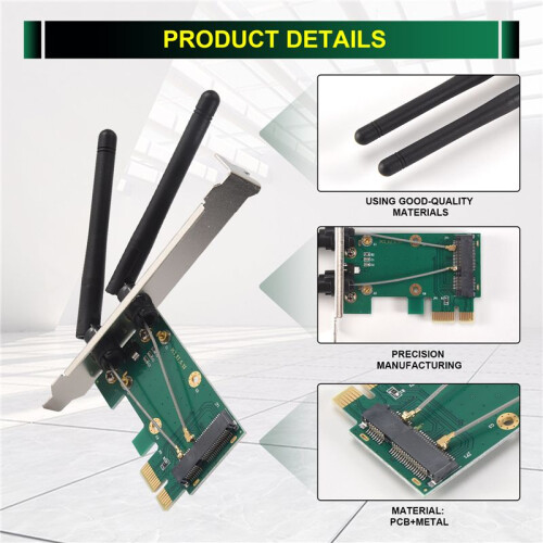 Wireless Card WiFi  PCI-E Express to PCI-E Adapter with 2 Antenna External for PC