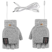 USB Electric Heated Gloves Double-Sided Heating Gloves Mittens Rechargable Waterproof Adjustable Temperature,Gray