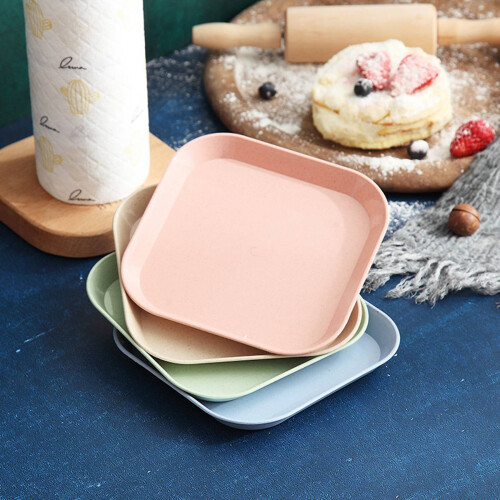 4 PCS 15cm Wheat Straw Square Plates  Unbreakable  Tableware Plates Reusable Square Dishes 2