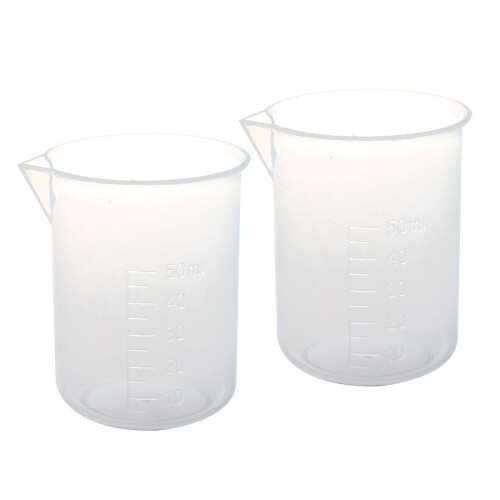 2 Pz 50 Ml Misurino da Laboratorio in Plastica Acqua Liquido Trasparente