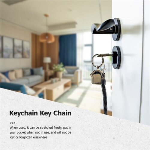 Lobster Clasp Black Spring Stretchy Coil Cord Strap Keychain Key Chain Rope 2