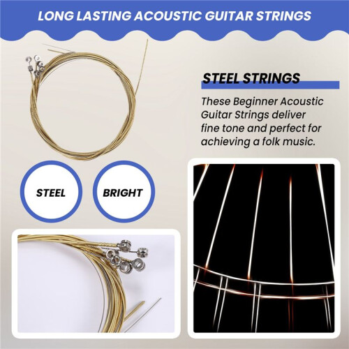 6 Pcs Steel Strings Replacement for Acoustic Guitar New Silver+Brass 2