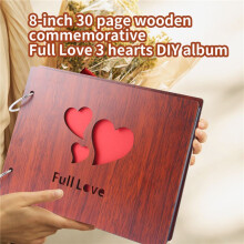 DIY Photo Album Wood Cover Anniversary Scrapbook 8 X 6 inches Self-adhesive Picture Book with Black Pages for Wedding Guest Book Couples Our Love