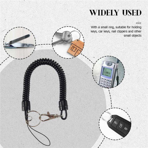 Lobster Clasp Black Spring Stretchy Coil Cord Strap Keychain Key Chain Rope