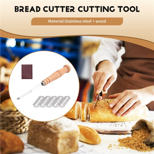 Bread Bakers Cutter Slashing Tool Dough Making  Wood Handle Bakeware for Bread Bakeware Kitchen with 5X Blades 2