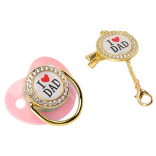 Baby Pink Silikon Schnullerkette M für 6-18 Monate mit Strass-Design