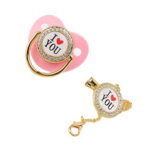 Baby Schnullerkette Bling I Love You pink, 6-18M, PP/Silikon