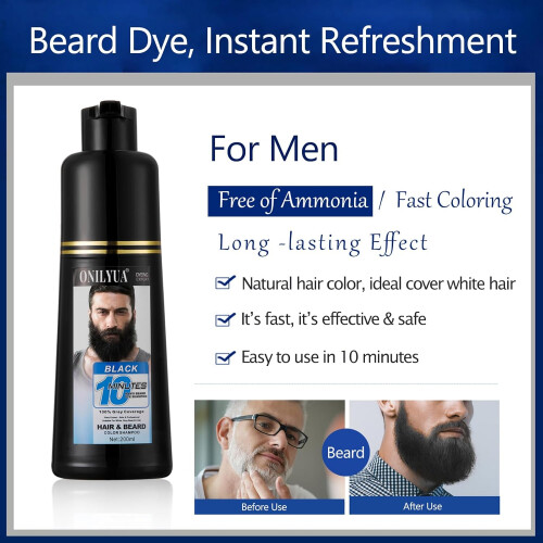 Men's Beard Dye Shampoo Black 3in1 Fast Gray Coverage Waterproof Long Lasting 200ml 2