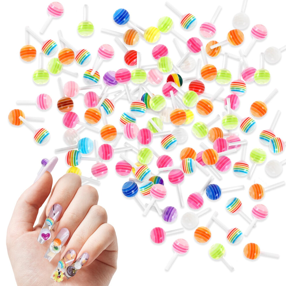 50PCS 3D Lollipop Nail Charms Cute Resin Candy Decorations Bright Kawaii DIY Nail Art Accessories