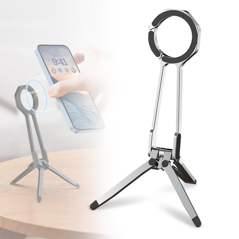 Tripod With 360 Rotation, Dualsided Magnetic Mount, Foldable Travel Stand For Magsafe Iphone Silver 9169991206219