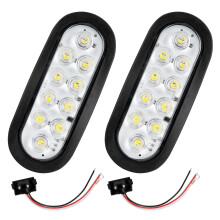 2 Pack 6Inch Oval LED Trailer Tail Lights with Clear Lens, Waterproof IP67 Surface Mount for Trucks RVs Trailers Buses White