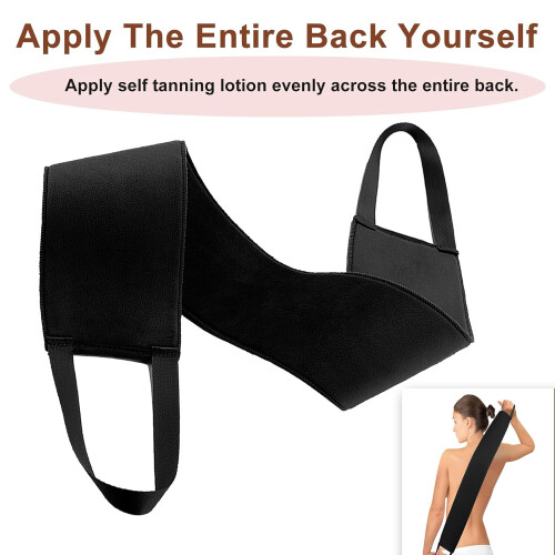 Self Tanner Back Applicator with Long Reach Handle for Even Coverage and Velvet Soft Surface Black 2