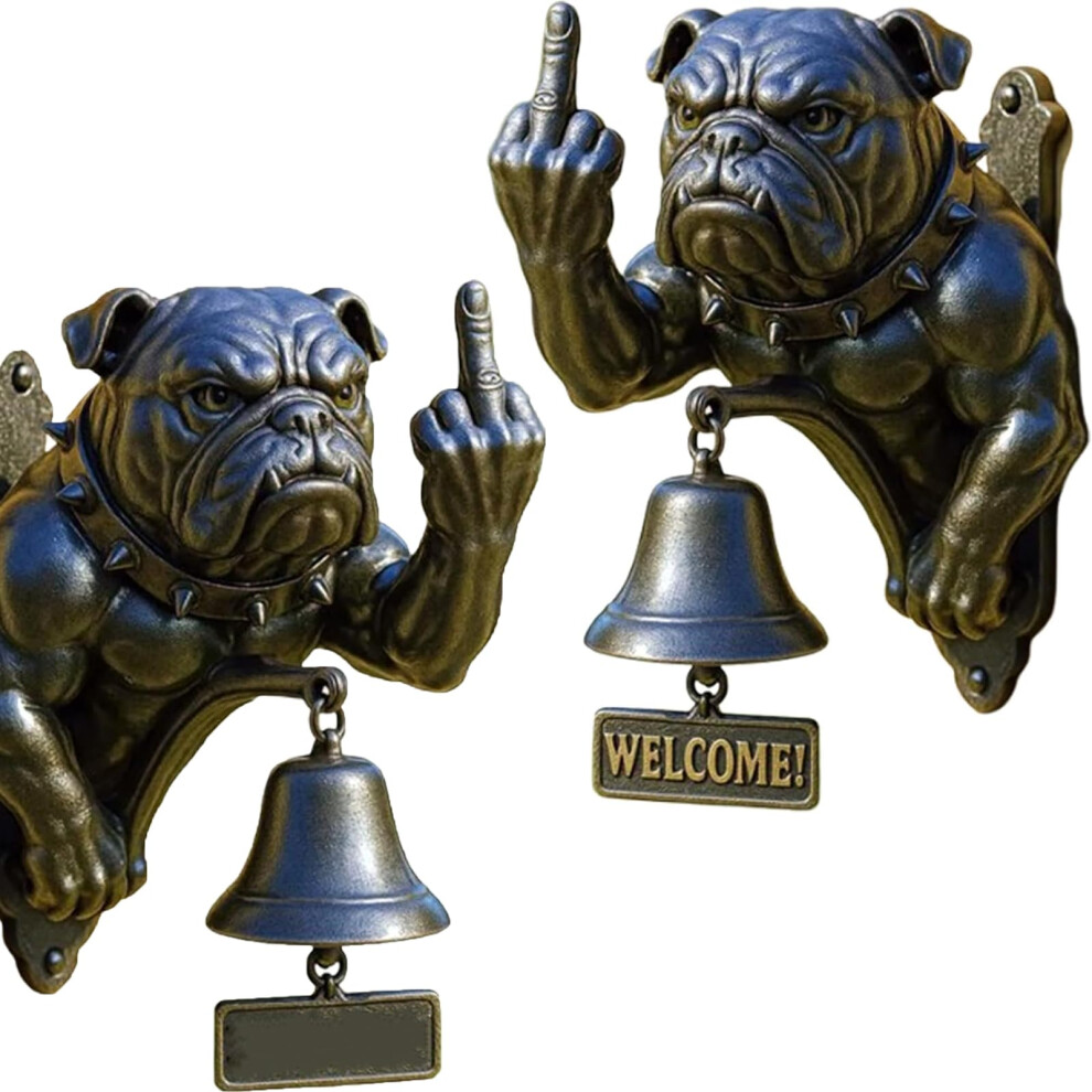 Vintage Bulldog Cast Iron Doorbell, Rustic Chime Wall Mounted Farmhouse Dog Ring Ornament, 2 Pcs 9169991206561