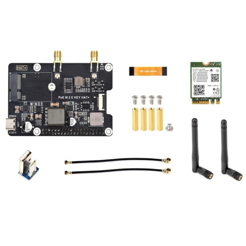 PCIe to M.2 E KEY Adapter with PoE Function for Raspberry Pi 5 Compatible with NGFF (M.2 E Key) Wireless NIC