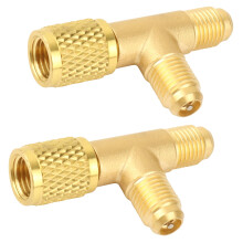 HVAC Quick Coupler 1/4 Inch SAE Brass Refrigerant Access Tee for R22 R12 R134a Gauge Vacuum Pump 2 Pcs