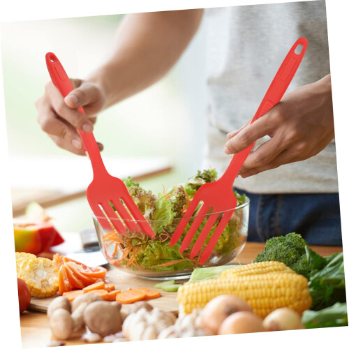 Silicone Spaghetti Server Fork Heat Resistant Nonstick Pasta Utensil with Ergonomic Grip 2