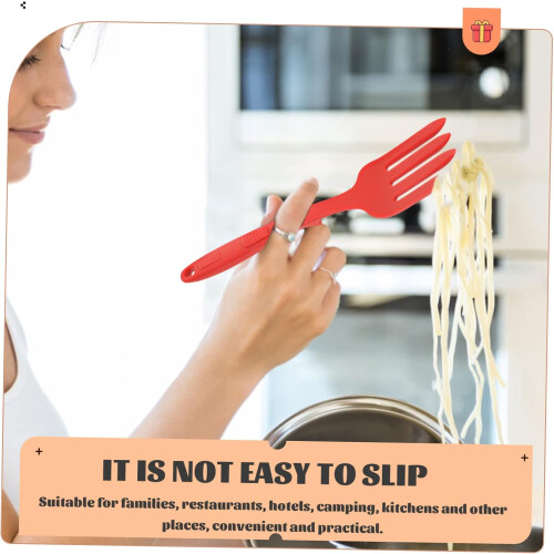 Silicone Spaghetti Server Fork Heat Resistant Nonstick Pasta Utensil with Ergonomic Grip 1