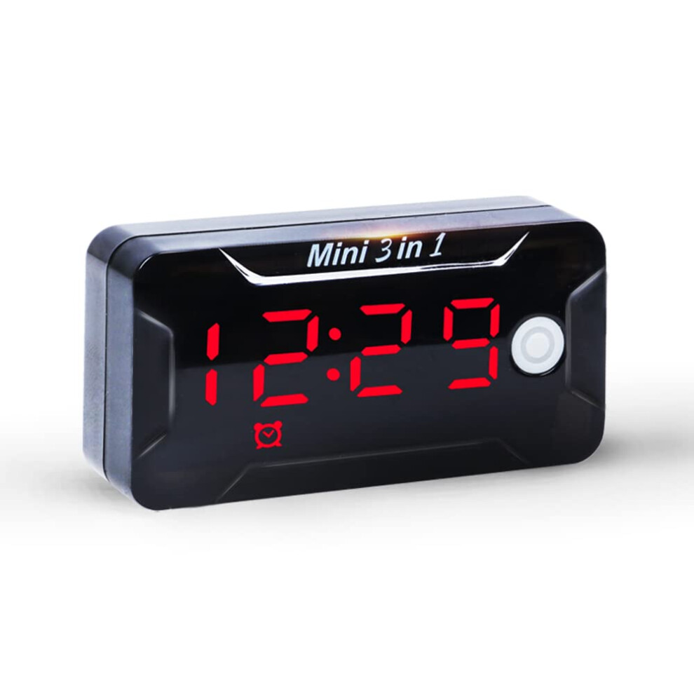 Waterproof Car Voltmeter With Temperature And Clock Display 3In1 Digital Gauge Red 9169991207032