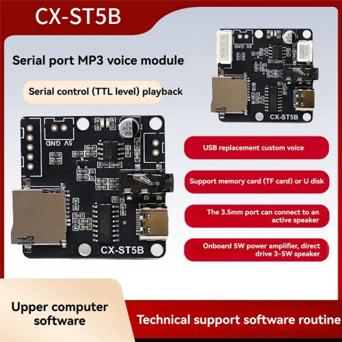 CX-ST5B Serial Port MP3 Voice Chip Module Voice Broadcast Custom Audio Module Single Chip Control Triggers Audio Kit
