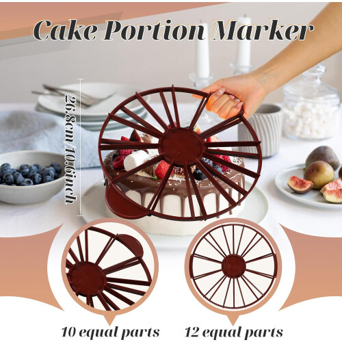 Cake Slicer with Ergonomic Handle, Double Sided 10 and 12 Portion Cake Divider Tool, Brown 2