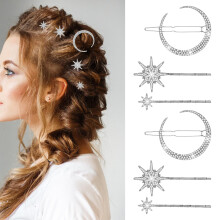6 PCS Vintage Moon and Star Hair Pins with Rhinestone Celestial Hair Clips for Women Bridal