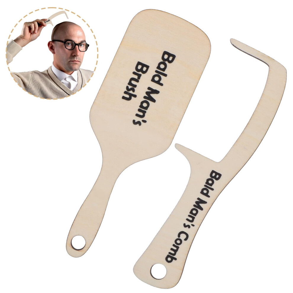 Funny Bald Man Comb Gift Set  Wooden Toothless Hairbrush for Bald Men, Humorous Grooming Tool