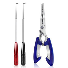 Kit de Extractor de Anzuelos y Alicates de Pesca: 2 Extractores de Anzuelos de Acero Inoxidable + 1 Alicate para Anillas Partidas