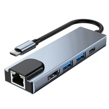 Type C Docking Station HUB 5-in-1 Type C to RJ45 USB3.0 USB C HUB Type C Splitter to -Compatible 4K Laptop Adapter
