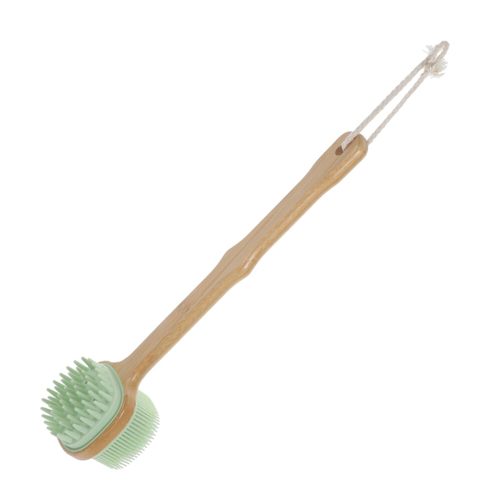 DoubleSided Silicone Bath Brush with Long Bamboo Handle for Gentle Exfoliation and Back Scrubbing