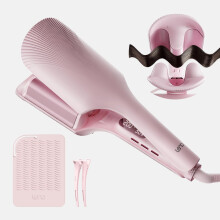 Triple Barrel Beach Waves Curling Iron 1.25 Inch Titanium Ceramic Hair Waver with Adjustable Heat and AntiScald Design Pink