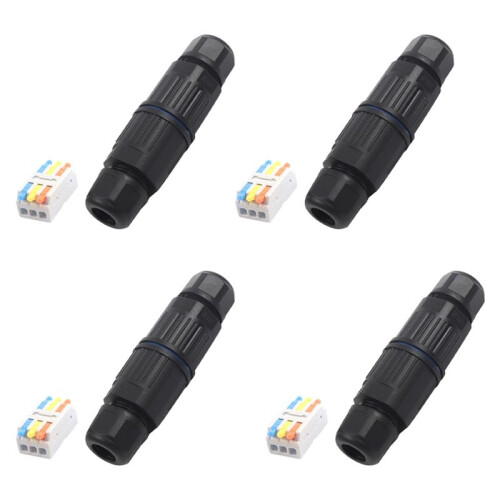 4 Sets Outdoor 3 Way Electrical Cable Connector IP68 Waterproof Junction Box Replaceable Lever Wire Connectors