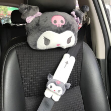 2pcs Black Plush Car Neck Pillow and Seat Belt Shoulder Pad Set for Neck Strain Relief