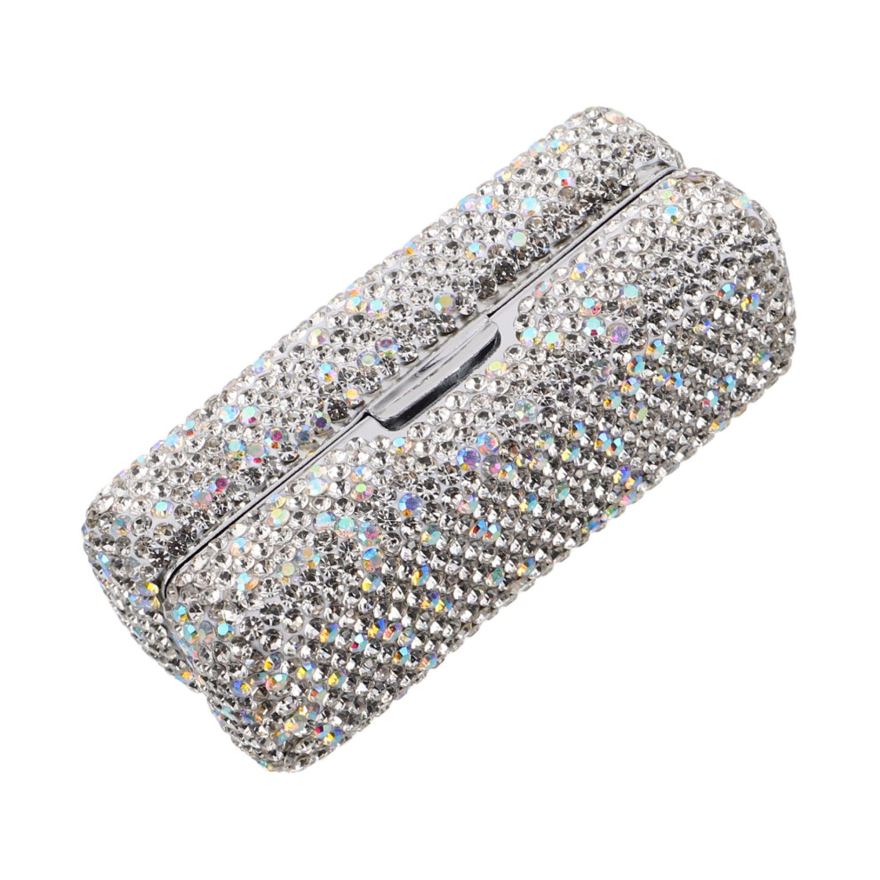 Lipstick Travel Case with Mirror Vintage Rhinestone Holder Compact Purse Size Magnetic Closure