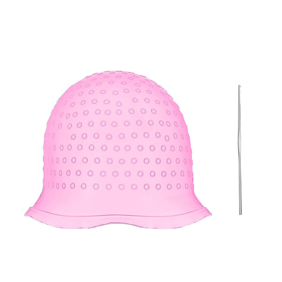 Professional Reusable Hair Highlighting Cap with Hook for Salon and Home Use  Pink